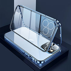 Luxury Aluminum Metal Frame Mirror Cover Case 360 Degrees M02 for Apple iPhone 15 Pro Max Blue