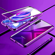 Luxury Aluminum Metal Frame Mirror Cover Case 360 Degrees M02 for Huawei P Smart Pro (2019) Purple