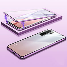 Luxury Aluminum Metal Frame Mirror Cover Case 360 Degrees M02 for Huawei P40 Lite 5G Purple