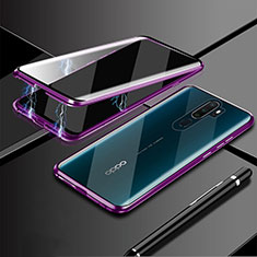 Luxury Aluminum Metal Frame Mirror Cover Case 360 Degrees M02 for Oppo A9 (2020) Purple