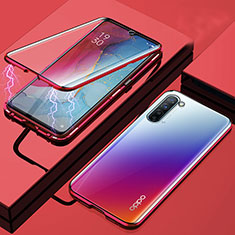 Luxury Aluminum Metal Frame Mirror Cover Case 360 Degrees M02 for Oppo Find X2 Lite Red