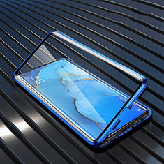 Luxury Aluminum Metal Frame Mirror Cover Case 360 Degrees M02 for Oppo Find X2 Neo Blue
