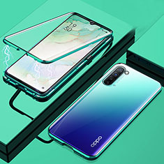 Luxury Aluminum Metal Frame Mirror Cover Case 360 Degrees M02 for Oppo Reno3 Green