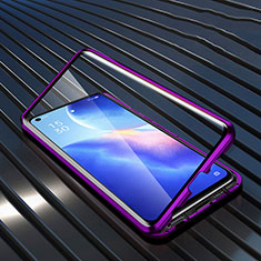 Luxury Aluminum Metal Frame Mirror Cover Case 360 Degrees M02 for Oppo Reno5 5G Purple