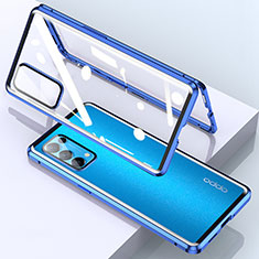 Luxury Aluminum Metal Frame Mirror Cover Case 360 Degrees M02 for Oppo Reno5 Pro 5G Blue
