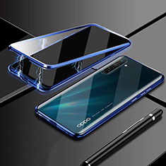 Luxury Aluminum Metal Frame Mirror Cover Case 360 Degrees M02 for Realme XT Blue