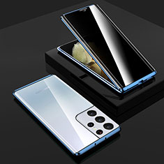 Luxury Aluminum Metal Frame Mirror Cover Case 360 Degrees M02 for Samsung Galaxy S21 Ultra 5G Blue