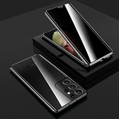 Luxury Aluminum Metal Frame Mirror Cover Case 360 Degrees M02 for Samsung Galaxy S23 Ultra 5G Black