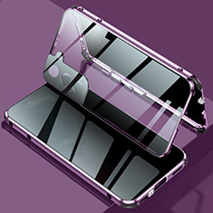 Luxury Aluminum Metal Frame Mirror Cover Case 360 Degrees M02 for Samsung Galaxy S24 5G Purple