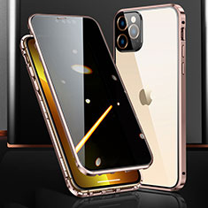 Luxury Aluminum Metal Frame Mirror Cover Case 360 Degrees M03 for Apple iPhone 13 Pro Max Rose Gold