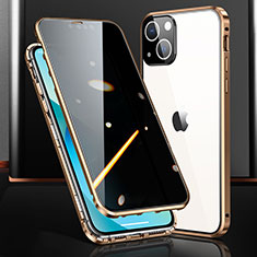 Luxury Aluminum Metal Frame Mirror Cover Case 360 Degrees M03 for Apple iPhone 14 Plus Gold