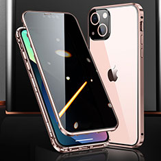 Luxury Aluminum Metal Frame Mirror Cover Case 360 Degrees M03 for Apple iPhone 14 Plus Rose Gold