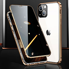 Luxury Aluminum Metal Frame Mirror Cover Case 360 Degrees M03 for Apple iPhone 15 Gold