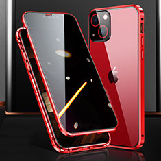 Luxury Aluminum Metal Frame Mirror Cover Case 360 Degrees M03 for Apple iPhone 15 Plus Red