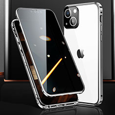 Luxury Aluminum Metal Frame Mirror Cover Case 360 Degrees M03 for Apple iPhone 15 Plus Silver