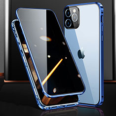 Luxury Aluminum Metal Frame Mirror Cover Case 360 Degrees M03 for Apple iPhone 15 Pro Blue