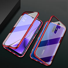 Luxury Aluminum Metal Frame Mirror Cover Case 360 Degrees M03 for Oppo A11X Red