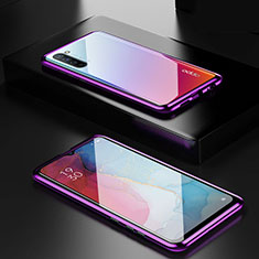 Luxury Aluminum Metal Frame Mirror Cover Case 360 Degrees M03 for Oppo F15 Purple