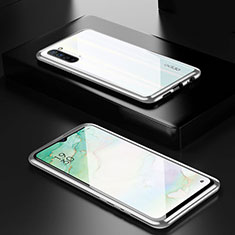 Luxury Aluminum Metal Frame Mirror Cover Case 360 Degrees M03 for Oppo F15 Silver