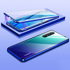 Luxury Aluminum Metal Frame Mirror Cover Case 360 Degrees M03 for Oppo Reno3 Pro Blue