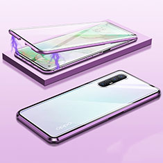 Luxury Aluminum Metal Frame Mirror Cover Case 360 Degrees M03 for Oppo Reno3 Pro Purple