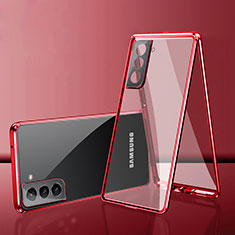 Luxury Aluminum Metal Frame Mirror Cover Case 360 Degrees M03 for Samsung Galaxy S22 5G Red