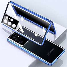 Luxury Aluminum Metal Frame Mirror Cover Case 360 Degrees M03 for Samsung Galaxy S24 Ultra 5G Blue