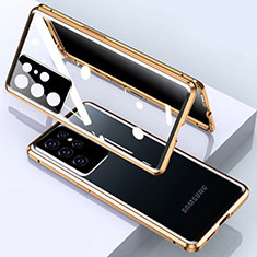 Luxury Aluminum Metal Frame Mirror Cover Case 360 Degrees M03 for Samsung Galaxy S24 Ultra 5G Gold