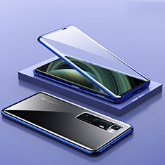 Luxury Aluminum Metal Frame Mirror Cover Case 360 Degrees M03 for Xiaomi Mi 10 Ultra Blue