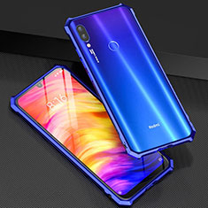 Luxury Aluminum Metal Frame Mirror Cover Case 360 Degrees M03 for Xiaomi Redmi Note 7 Pro Blue