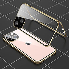 Luxury Aluminum Metal Frame Mirror Cover Case 360 Degrees M04 for Apple iPhone 15 Plus Gold