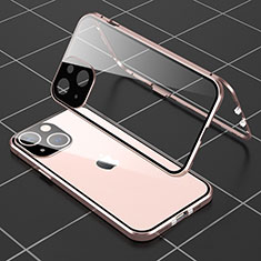 Luxury Aluminum Metal Frame Mirror Cover Case 360 Degrees M04 for Apple iPhone 15 Rose Gold