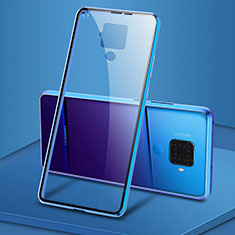 Luxury Aluminum Metal Frame Mirror Cover Case 360 Degrees M04 for Huawei Nova 5i Pro Blue
