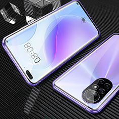 Luxury Aluminum Metal Frame Mirror Cover Case 360 Degrees M04 for Huawei Nova 8 Pro 5G Purple