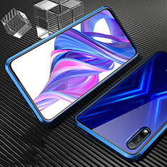 Luxury Aluminum Metal Frame Mirror Cover Case 360 Degrees M04 for Huawei Y9 Prime (2019) Blue