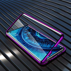 Luxury Aluminum Metal Frame Mirror Cover Case 360 Degrees M04 for Oppo Find X2 Purple