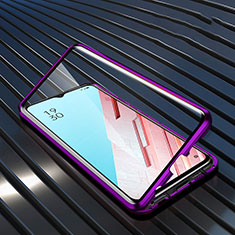 Luxury Aluminum Metal Frame Mirror Cover Case 360 Degrees M04 for Oppo Reno3 Purple