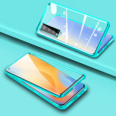 Luxury Aluminum Metal Frame Mirror Cover Case 360 Degrees M04 for Vivo X50 5G Cyan