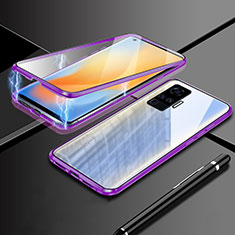 Luxury Aluminum Metal Frame Mirror Cover Case 360 Degrees M04 for Vivo X51 5G Purple