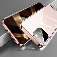 Luxury Aluminum Metal Frame Mirror Cover Case 360 Degrees M05 for Apple iPhone 15 Plus Rose Gold