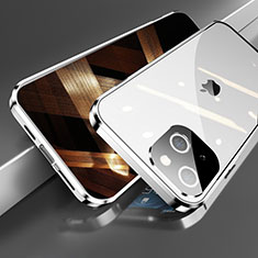 Luxury Aluminum Metal Frame Mirror Cover Case 360 Degrees M05 for Apple iPhone 15 Silver