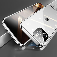 Luxury Aluminum Metal Frame Mirror Cover Case 360 Degrees M05 for Apple iPhone 16 Pro Max Silver