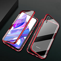 Luxury Aluminum Metal Frame Mirror Cover Case 360 Degrees M05 for Huawei Honor 9X Red