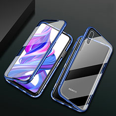 Luxury Aluminum Metal Frame Mirror Cover Case 360 Degrees M05 for Huawei P Smart Z (2019) Blue