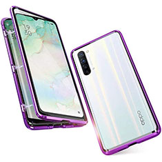 Luxury Aluminum Metal Frame Mirror Cover Case 360 Degrees M05 for Oppo K7 5G Purple