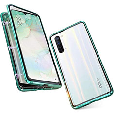 Luxury Aluminum Metal Frame Mirror Cover Case 360 Degrees M05 for Oppo Reno3 Green