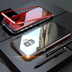Luxury Aluminum Metal Frame Mirror Cover Case 360 Degrees M05 for Samsung Galaxy S9 Red and Black