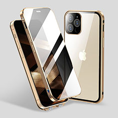 Luxury Aluminum Metal Frame Mirror Cover Case 360 Degrees M06 for Apple iPhone 14 Pro Gold