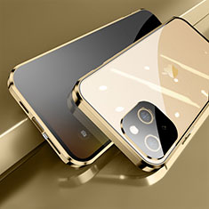 Luxury Aluminum Metal Frame Mirror Cover Case 360 Degrees M06 for Apple iPhone 15 Plus Gold