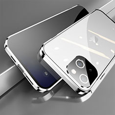 Luxury Aluminum Metal Frame Mirror Cover Case 360 Degrees M06 for Apple iPhone 15 Plus Silver